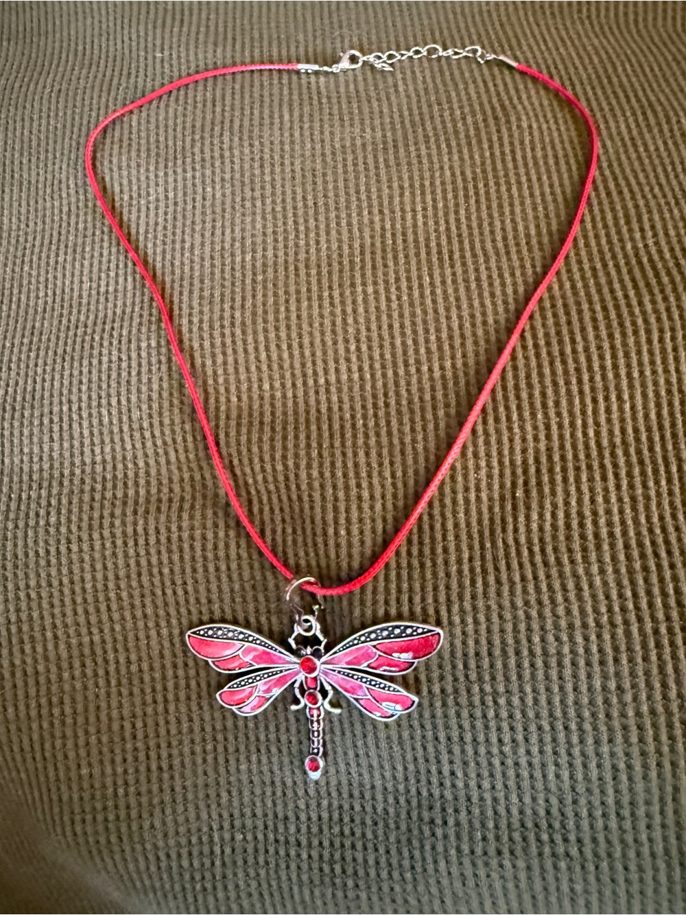 Red Dragonfly Pendant Necklace - Women Jewelry